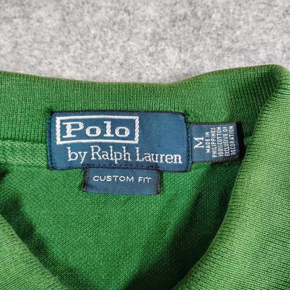 VTG Polo Ralph Lauren Men Green Custom Fit Hunter Jumper Crest Polo Shirt Size M
